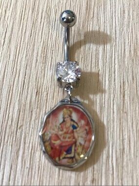 CLEAR GEM HINDU IMAGE DANGLE BELLY BUTTON RING NAVEL RING PIERCING NEW 14G